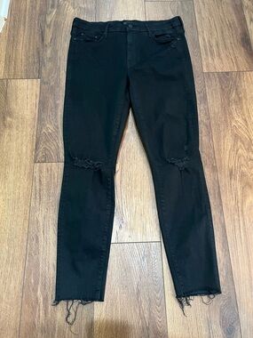 MOTHER The Looker Ankle Fray Guilty As Sin Black Mid Rise Denim Jeans Skinny 32